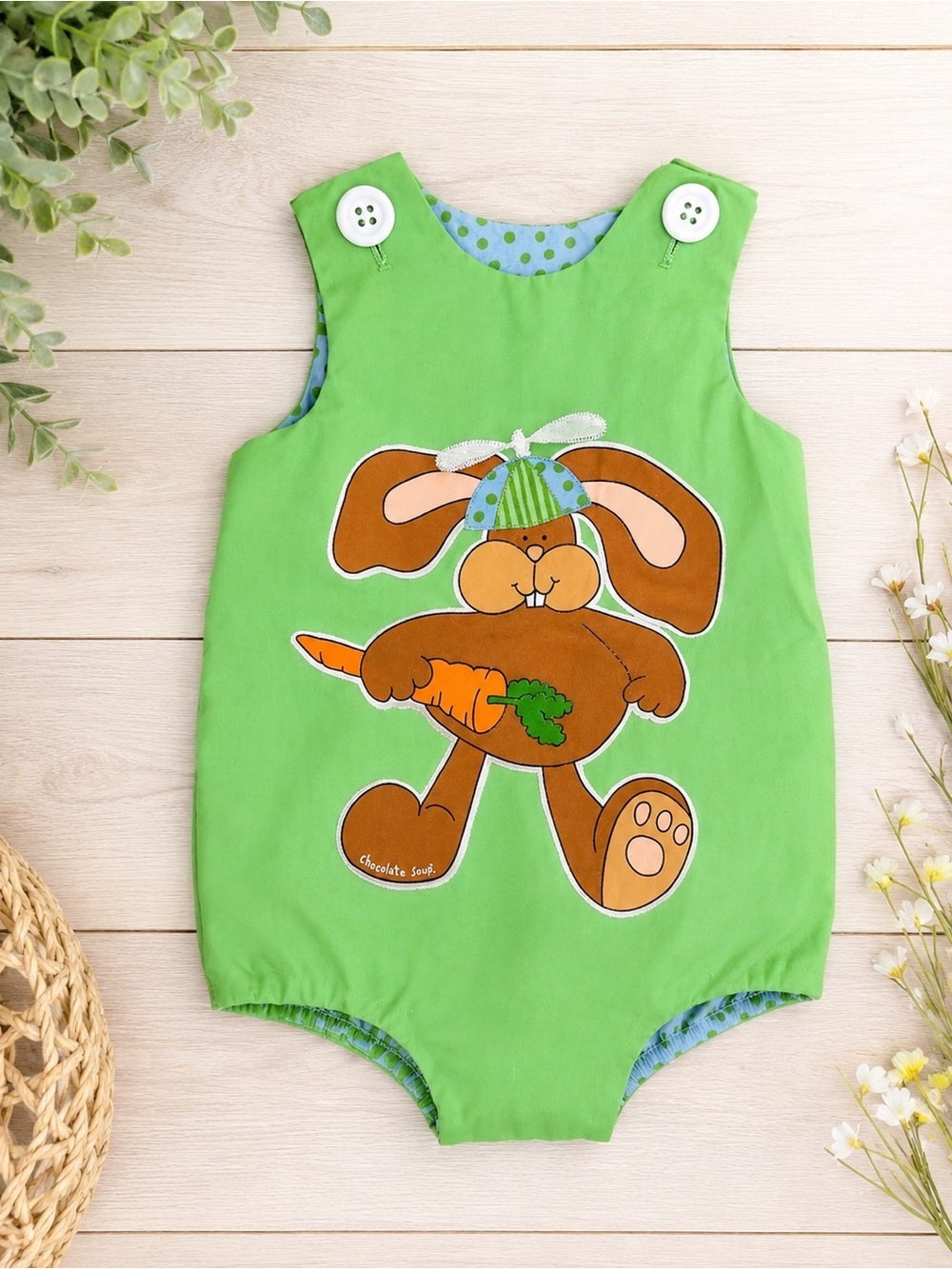 Vintage Chocolate Soup Romper Easter Bunny 12-18 Months Boy